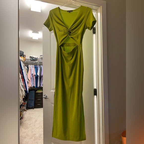 Lulus Style Twist Lime Green Twist Front Cutout Midi Dress - Picture 2 of 4